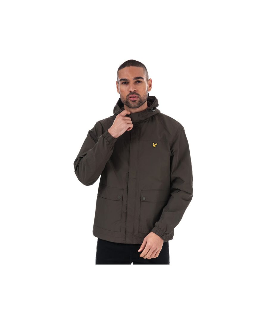 Lyle & Scott Mens And Hooded Pocket Jacket in Black - Green Nylon - Size 2XL