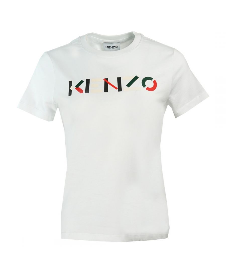 Kenzo Womens Multicolour Block Brand Logo White T-Shirt. Kenzo Multicolour Block Logo White Tee. Classic Fit. 100% Cotton. Regular Fit, Fits True To Size. FA62TS8464YB.01