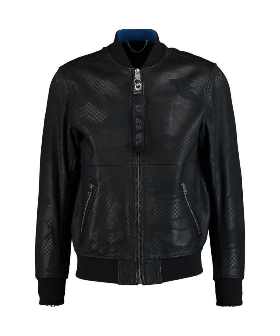 Diesel L-Parker 900 Leather Jacket. Diesel Black Leather Jacket. Central Zip Closure. Side Zip Pockets. 100% SheepSkin. Elasticated Sleeve Endings