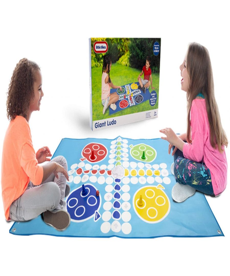 Enjoy hours of fun playing classic games with a twist with this brilliant Giant size Ludo Game. Includes: Ludo playmat Dice 16 plastic counters 4 ground pegs Instructions This brilliant giant size set is great for both indoor and outdoor fun for your youngsters to love. Product Information: Ludo Game Giant size Outdoor/indoor fun Playmat measures: 95cm x 138cm Ages 5+ \n\n    GIANT LUDO SET: Little tikes novelty giant ludo set, With large play mat and oversized counters this set is perfect for teaching your children this classic game. Play this classic family game anywhere, from the garden, beach and even parties. Can also be played indoors.\n    CLASSIC GAMES: Set up your counters on the giant playing mat and roll the dice. Move all your counters into the safe zone to be crowned the winner. Assists in the development of basic skills and tactical thinking whilst playing the game. A twist on a classic play mat game, this giant version of the traditional Ludo will be fun for the whole family.\n    MATERIAL: The giant garden games are made from good quality materials. Children can physically move around this plastic play mat. This play mat enables your children to play board games outside.\n    EASY TO SET UP & PUT AWAY: When it comes to games for kids, teens, and adults. Little tikes ultimate is easy to set up and easy to clean up. When you're done playing, it's easy to fold and pack, ready to bring to your next gathering.