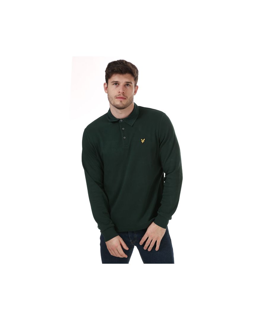 Lyle & Scott Mens And Cord Collar Long Sleeve Polo Shirt in Green Cotton - Size X-Small