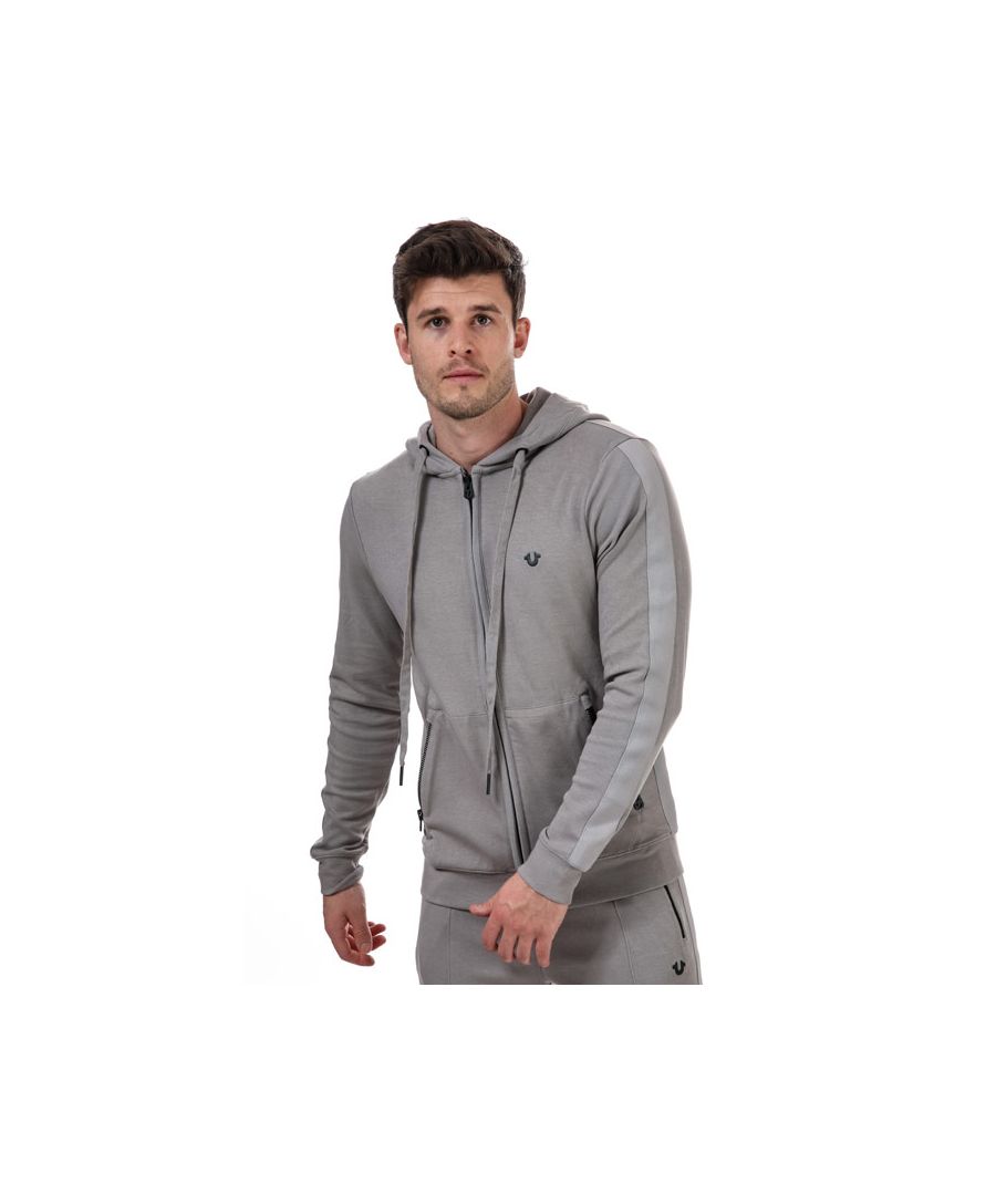 Mens True Religion Horseshoe Zip Hoody in grey.<BR><BR>- Drawstring adjustable hood.<BR>- Full zip fastening.<BR>- Long sleeves.<BR>- Ribbed trims.<BR>- Twin zippered pockets.<BR>- Horseshoe logo on the chest.<BR>- Regular fit.<BR>- 48% Cotton  47% Modal  5% Elastane.  Machine washable.<BR>- Ref: M20FF22B7G7000