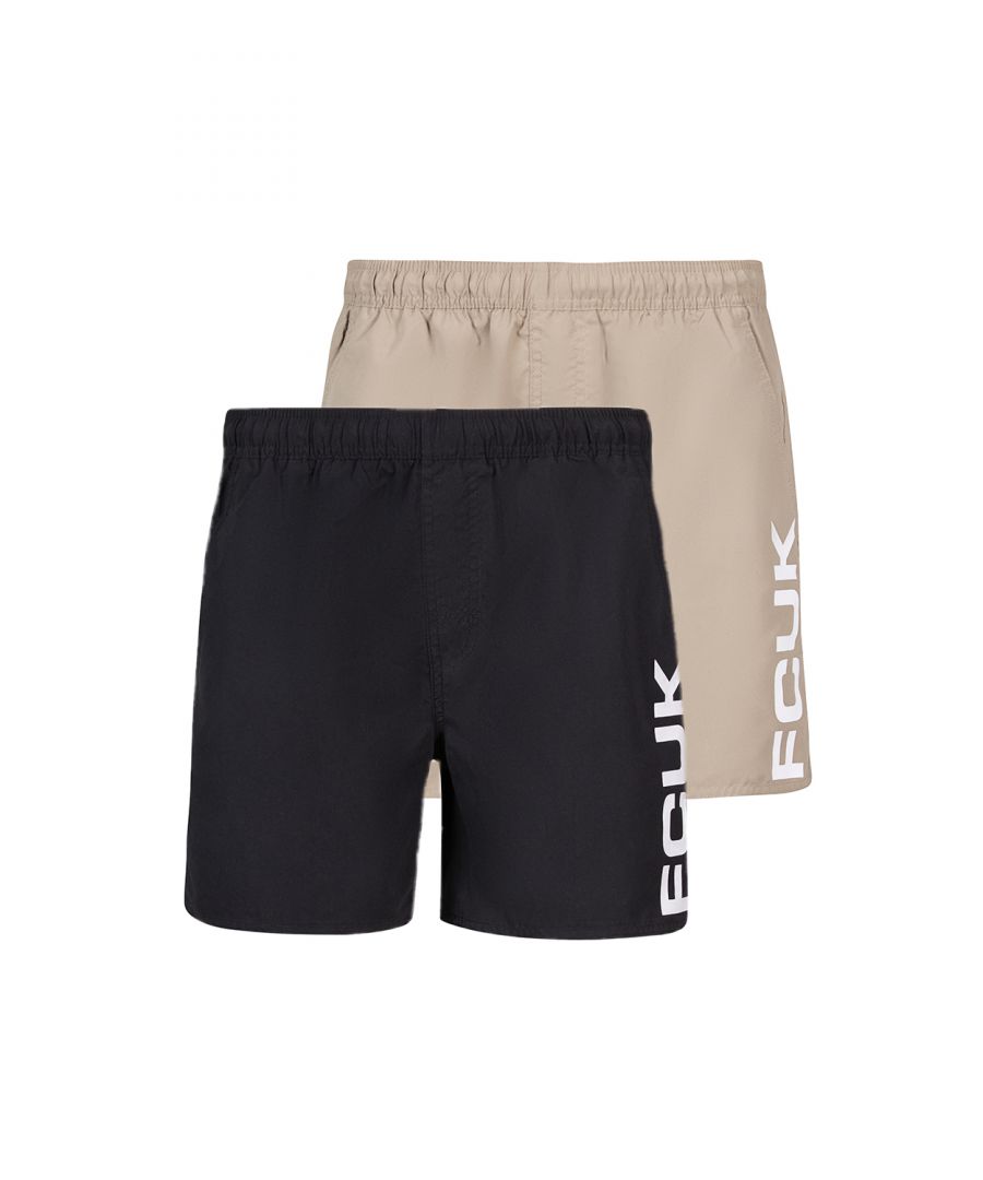 French Connection Mens Black 2 Pack Swim Shorts - Size 2XL