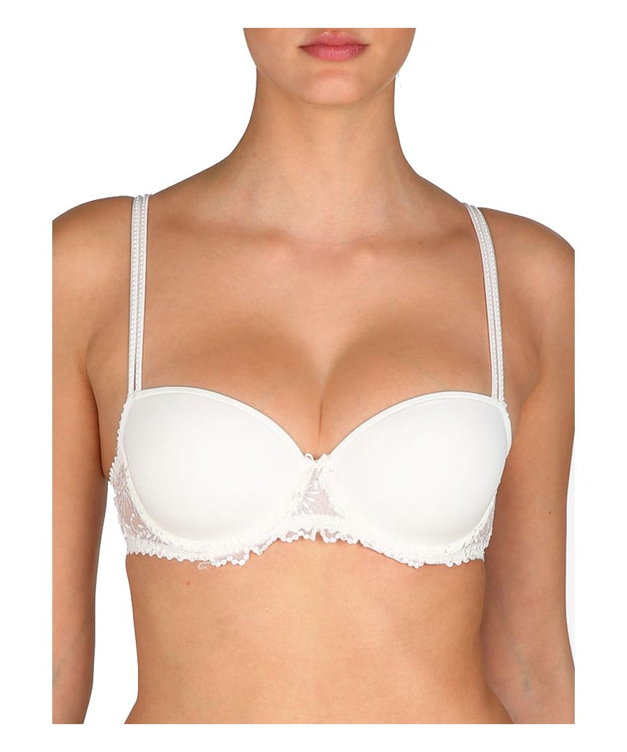 Marie Jo Jane, this range is both cute and sexy.  This balcony bra has padded foam cups to help lift and centre the breasts, this enhances your cleavage to make you feel sexy all day long. The detailed embroidery edging gives a luxurious look.  A cute bow and pearl detailing in the centre of the bust finishes off the bra perfectly.  Natural is perfect for wedding lingerie!