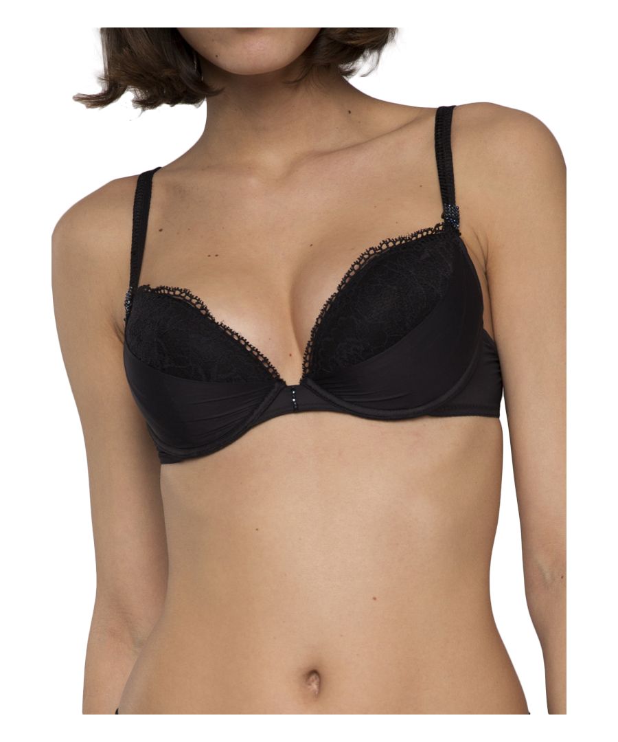 Maison Lejaby Womens Crystal Push Up Bra - Black - Size 38B