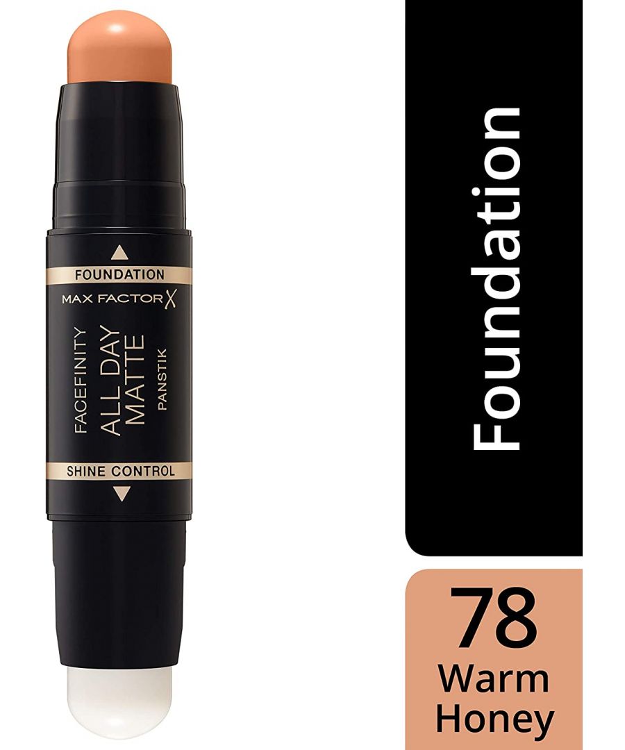 Max Factor Facefinity All Day Matte Panstik gives you full matte coverage with less effort and is perfect for on the go. The 2-in-1 stick contains 2 sides which can be used together or separately and includes a foundation and mattifying and pore-minimizing primer. The Panstik foundation is a long wear and full coverage foundation. The formula has a touch-proof technology and is designed to stay fresh and matte all day without the need to touch-up. Its full coverage effectively covers imperfections, dark circles and even skin discoloration as well as hyperpigmentation, without looking cakey. Its ultra-creamy texture glides and melts at the touch of skin for a smooth and velvety coverage which feels lightweight, while the round-shaped bullet allows for a precise application.