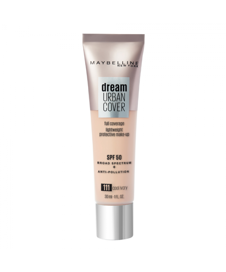 Dream Urban Cover All-in-One Protective Makeup Makeup meets skincare with the New all-in-one protective makeup: Maybelline's first full coverage foundation with a lightweight, barely there feel combined with SPF 50 broad spectrum physical sunscreen. Consumer Study Results (Self-assessment, 142 women, 2018): 94% agree that the product blends seamlessly 92% agree that the product feels lightweight on skin 91% agree that skin looks healthy 91% agree that the product minimizes the appearance of uneven skin tone 89% agree that skin looks smooth 86% agree that the product wears all day 85% agree that the product provides full coverage Brand Marketing Goes well with Maybelline Instant Anti Age Eraser Eye Concealer 01 Light Maybelline Superstay 24 Matte Ink Lipstick 15 Lover 5ml Maybelline Mascara Lash Sensational 01 Very Black How to use: Apply smoothly and evenly to your face and blend with your fingertips for a flawless, natural looking finish.