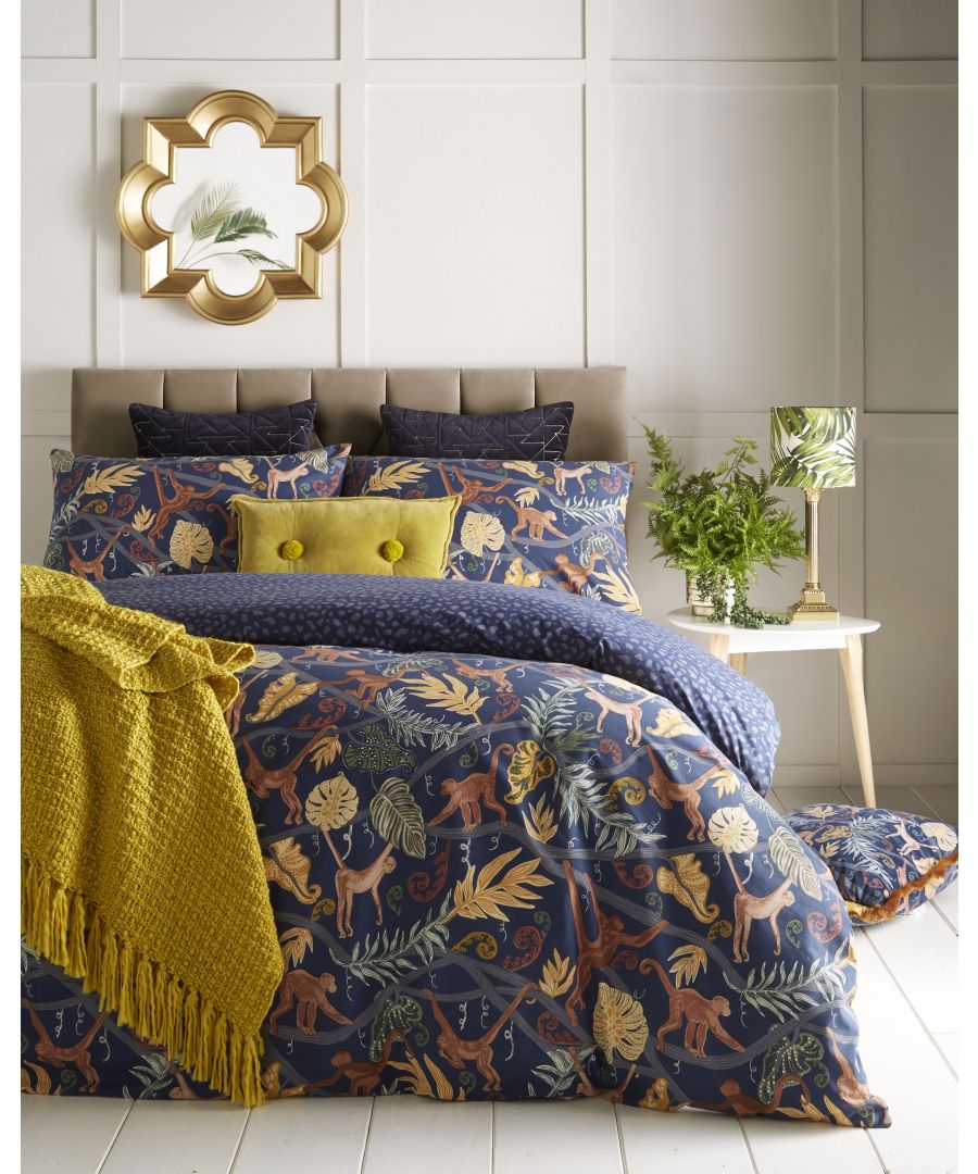 furn. Monkey Forest Duvet Set Midnight - Blue - Size Super King