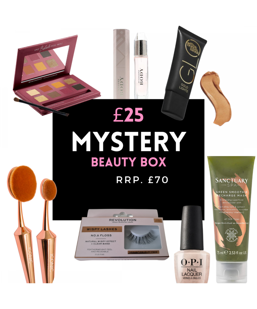 £25 MYSTERY BOX - WORTH £50. Includes a mix of beauty products from different brands from makeup, skin care, sun care, nail products, hair care and fragrance such as Bare Minerals, Burberry, Covergirl, Doll Beauty, Inglot, MAC, Elemis, Nails Inc, OPI, Ted Baker, Wella and much more! If more than one box is purchased in the same order the products will be different within each box. All boxes will contain an Iconic London brush with an RRP. of £33, they do not come in their official retail packaging however, all brushes are sent in plastic pouches to maintain hygiene standards.