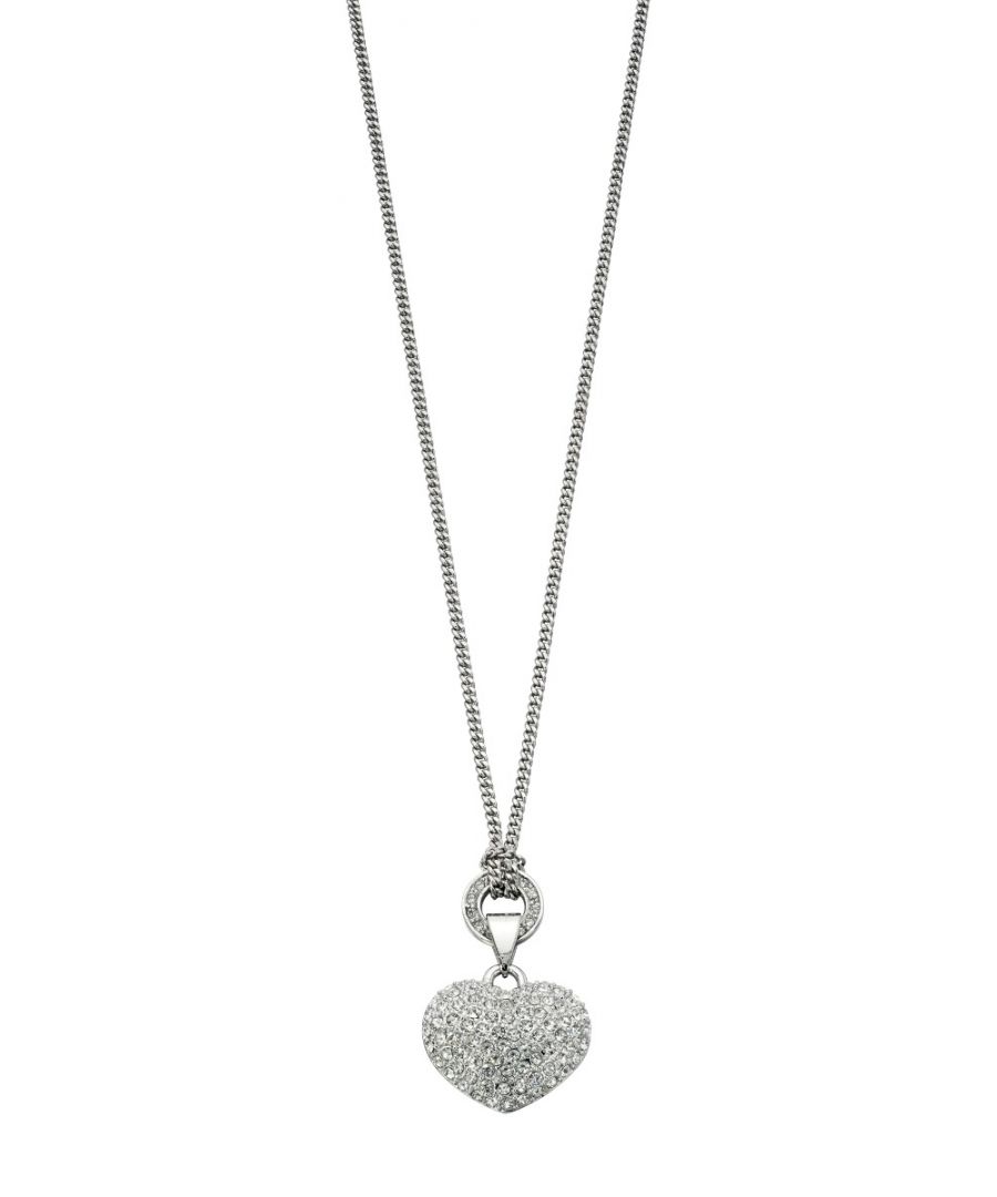 Fiorelli Fashion Imitation Rhodium Plated Pave Crystal Heart Necklace 57cm + 5cm