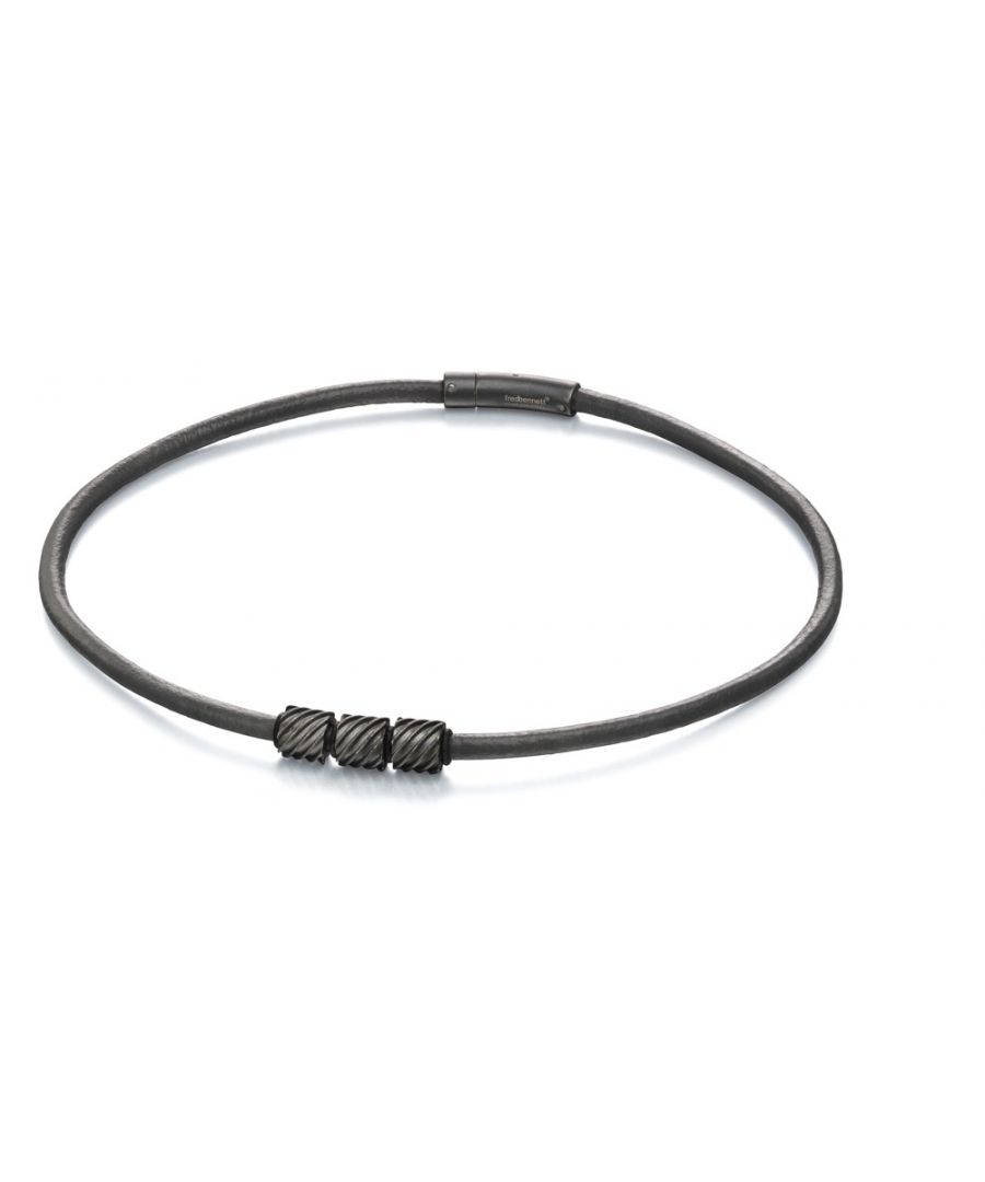 Image for Fred Bennett Mens Stainless Steel Bolt Bead and Grey Leather Necklace of Length 50cm N4154