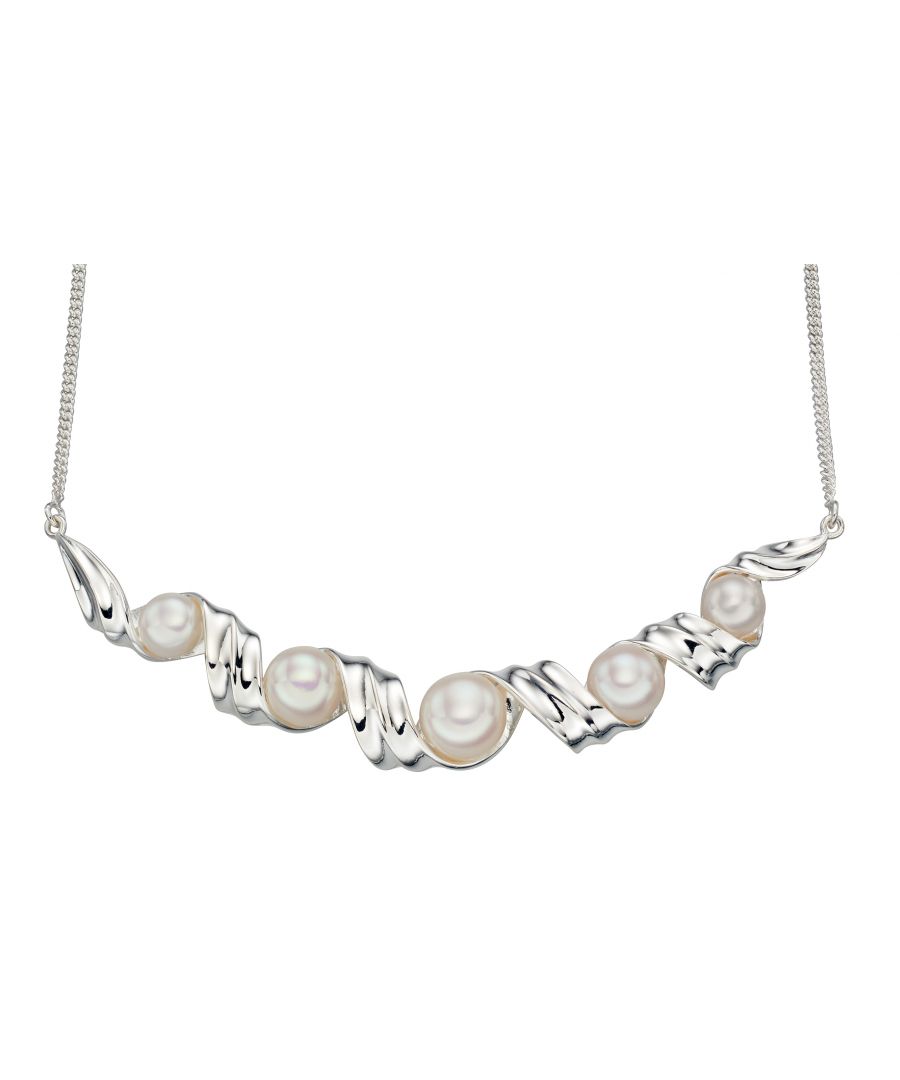 Image for Elements Silver Womens 925 Sterling SIlver Freshwater Pearl Ribbon Twist Necklace of Length 46cm N4175W