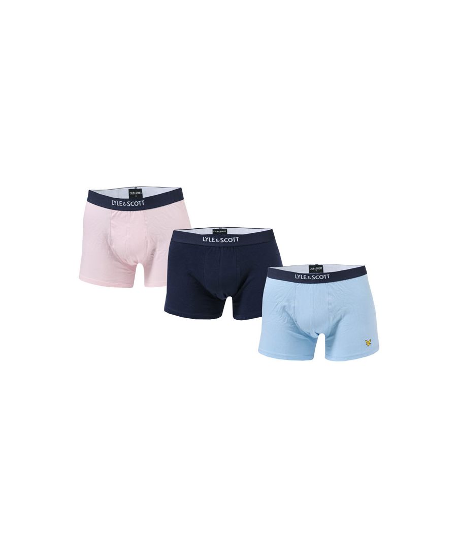Mens Lyle And Scott Nathan 3 Pack Boxer Shorts in blue pink.-  Elasticated waistband.- Lyle And Scott branding to the waist.- 3 pack.- Iconic Lyle and Scott branding to the left hem.- Double layer pouch.- 95% Cotton  5% Elastane. Machine washable.We regret that underwear is non-returnable due to hygiene reasons.