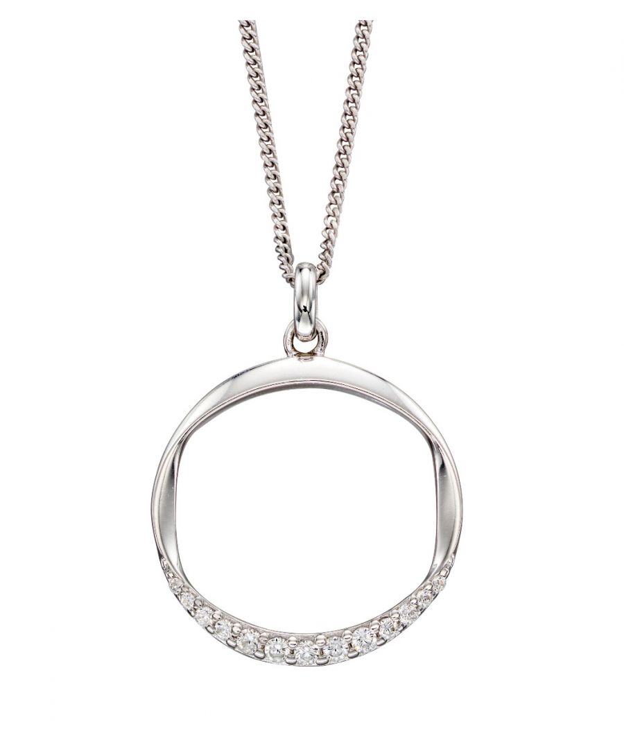 Image for Fiorelli Silver Womens Rhodium Plated 925 Sterling Silver Cubic Zirconia Open Circle Pendant Necklace Length 41cm + 5cm