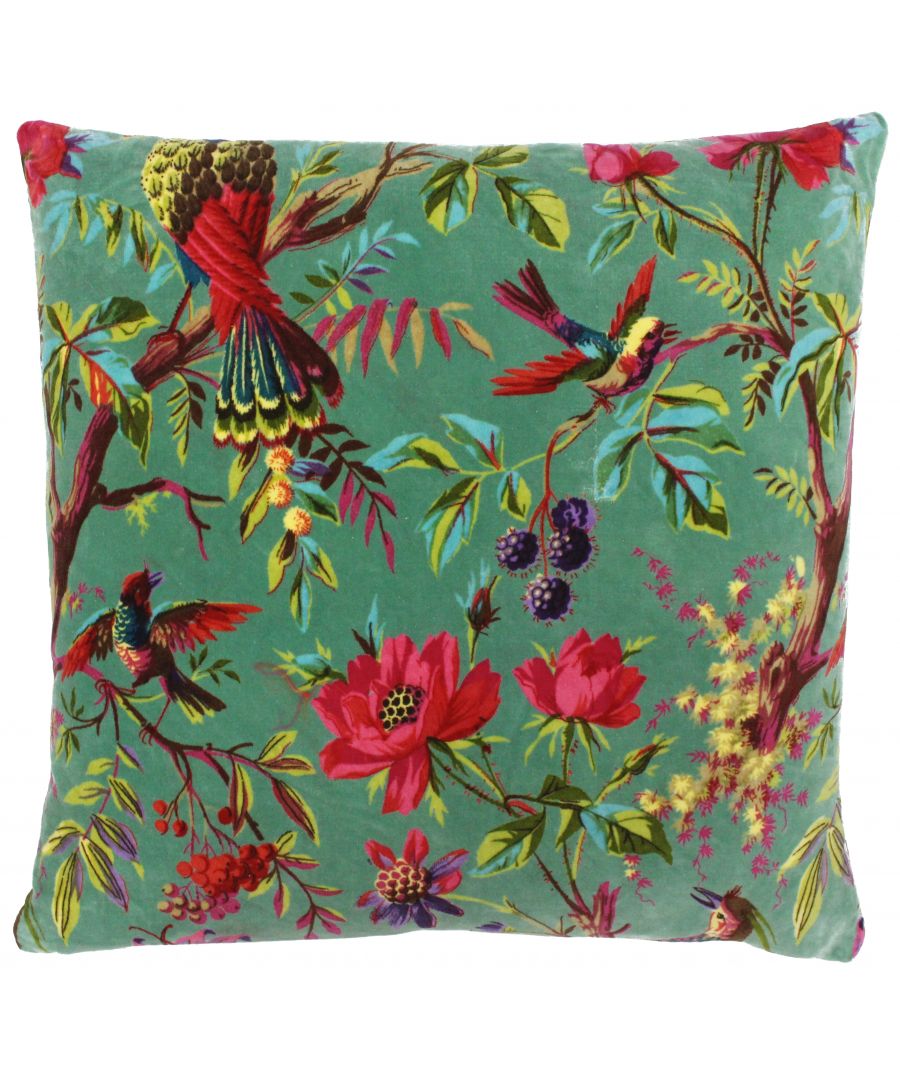 The Paradise cushion cover will bring a unique twist to any room with its Indian inspired nature print. Created in the chinoiserie style with an intricate display of birds and flowers this cushion will bring a whole new dimension to any room. The velvet feel fabric is perfect for sofas and beds giving these gorgeous cushions a wonderful sheen. Complete with blanket stitched edges and a hidden zip closure. Available in three distinct colourways there's a cushion for everyone whether you're likely to go the bold route of bright yellow or prefer to play it safe with uniform black. Made of 100% cotton fabric this cushion is super soft and cosy. This cushion must be treated carefully and is therefore dry clean only. However, it is both tumble dryable and iron appropriate.