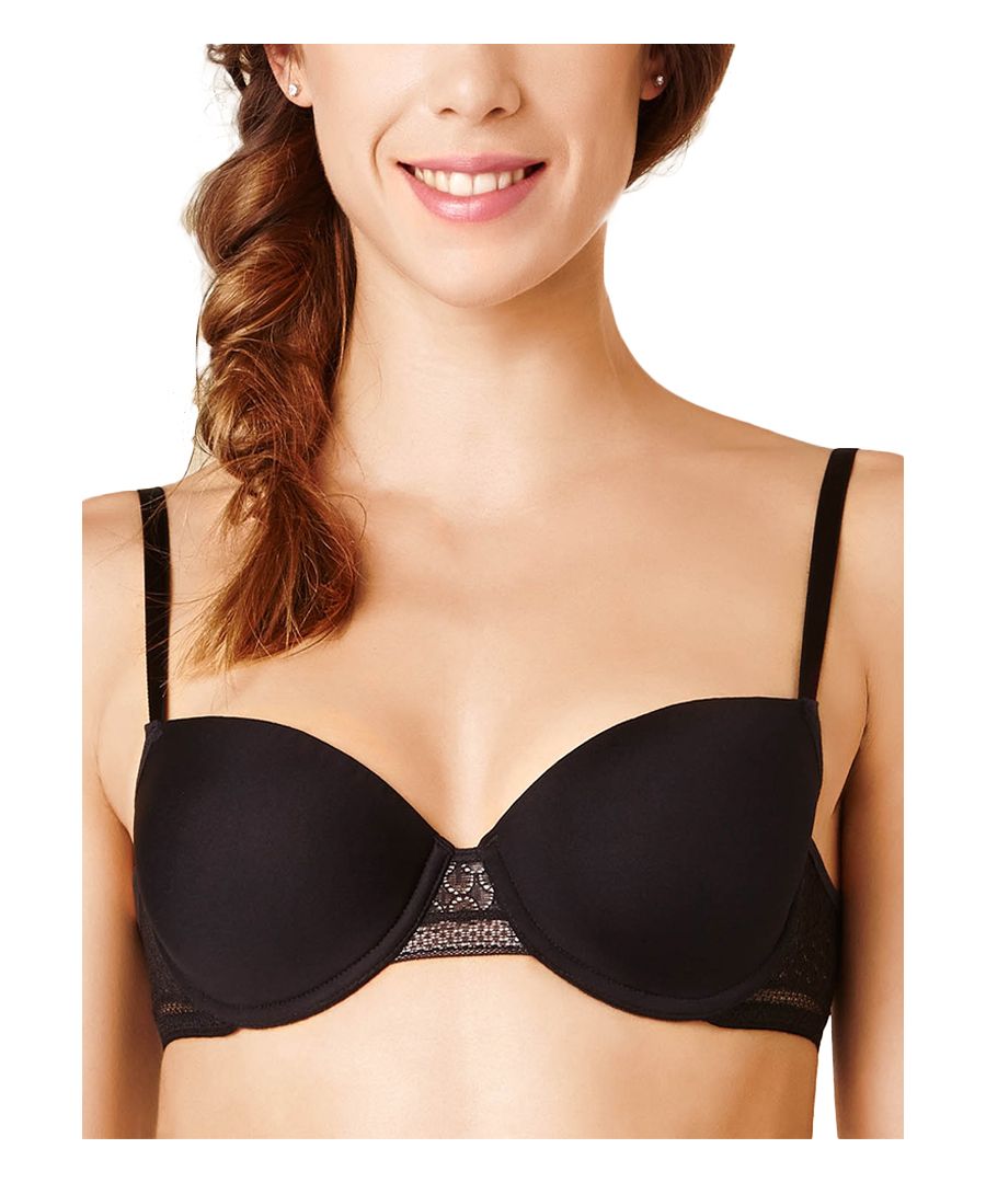 Passionata by Chantelle 'All U Need' Balcony bra.  This everyday bra is the perfect bra to wear all day long.  It has smooth moulded foam padded cups and a stunning sheer see-through lace on the wings and back. It fastens at the back with 2 hooks and eyes across 3 rows and has fully adjustable straps for the perfect fit.