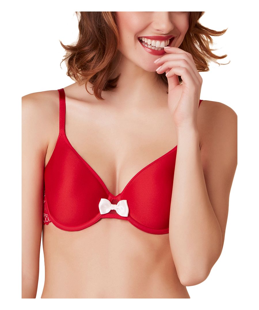 Passionata by Chantelle Amoureuse Balcony Spacer bra.   This beautiful bra has double layered spacer cups that provide all day long breathability.  The delicate luxurious lace along the sides and back turns this from an everyday bra into something special.  This t-shirt bra offers excellent support and a smooth finish under your clothing.  Finished with seamless cups and a cute centre bow, this bra will be your go to bra in your lingerie collection.