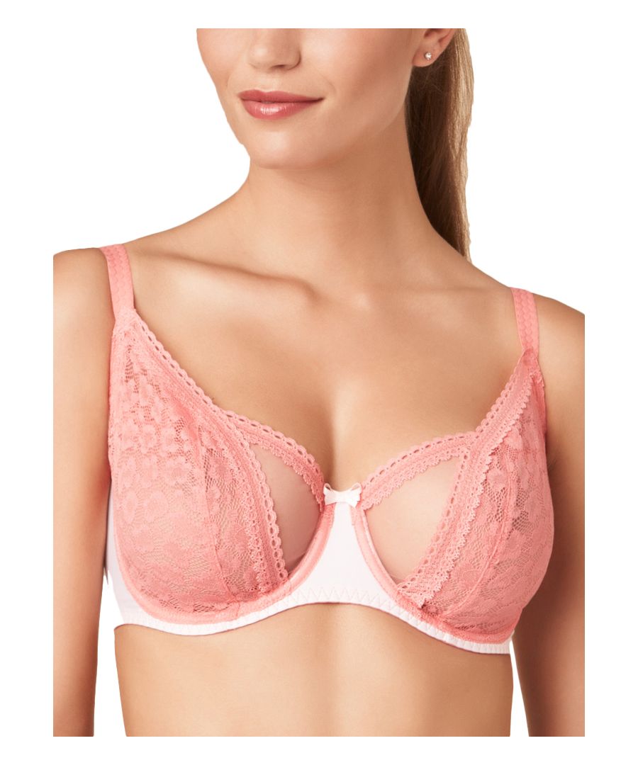 Passionata by Chantelle,  this sexy sheer bra has two part cups which are lined and underwired to lift and round your bust.  The centre of the bra is arched for high tummy comfort.  Finished with fully adjustable wide straps for the perfect fit and beautiful feminine lace overlay.