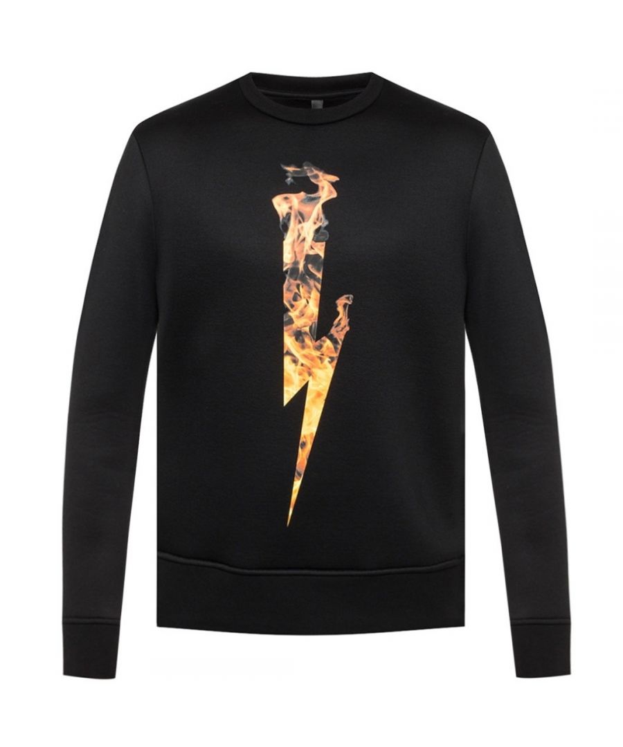 Zwart sweatshirt van Neil Barrett met bliksemschicht met vlammen