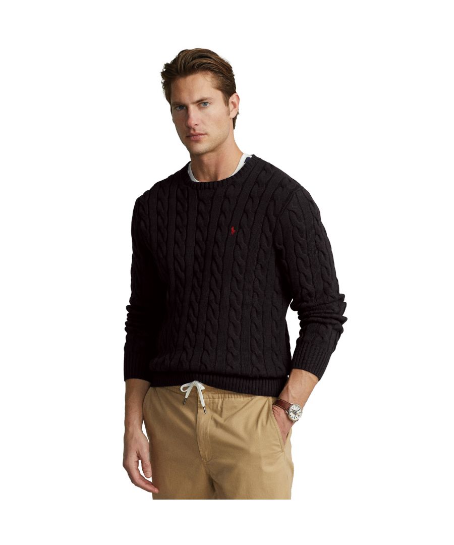 Polo Ralph Lauren Mens Cable Knit Crew Neck Jumper. Regular Fit And Long Sleeves With Rib Knit Cuffs And Rib Knit Hem. Features Signature Embroidered Pony On The Left Chest.