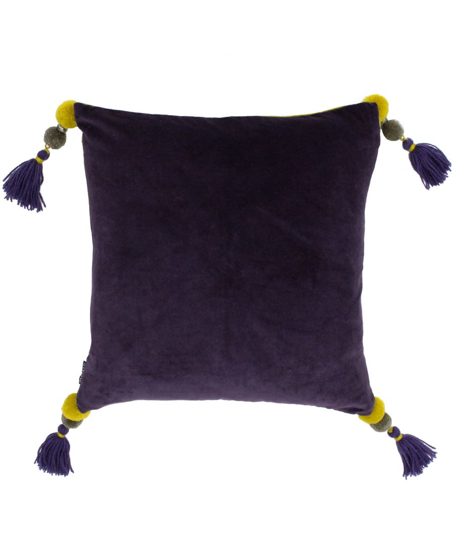 The Paoletti Poonam cushion cover features expertly crafted, gorgeously opulent faux velvet fabric in a range of beautiful colourways from damson purple to smoke blue. The notable design of this cushion is its large pompom tassels that hand from each corner of this wonderful cushion. With subtle beading and matching colours these adornments take this cushion to new levels. Reversible with soft knife edges and a hidden zip closure it’s the details that count. Made of 100% sumptuously soft cotton. Easy to care for this cushion is machine washable at 30 degrees. Low tumble dry and iron on a warm setting for the best finish.