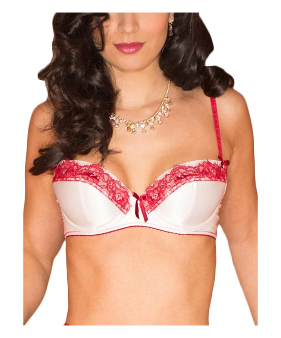 Pour Moi Mystique, this stunning balcony bra features half padded cups whilst the top section of the cup is made from stretch mesh and gorgeous contrasting lace.  The balcony cups make this bra perfect for underneath lower cut necklines and provide a flattering shaping of the bust.  Offering extra comfort and support with mesh side wings paired with adjustable straps.  Finished off with 3 delicate satin bows and a hook and eye closure.  Making this an essential for your lingerie drawer!