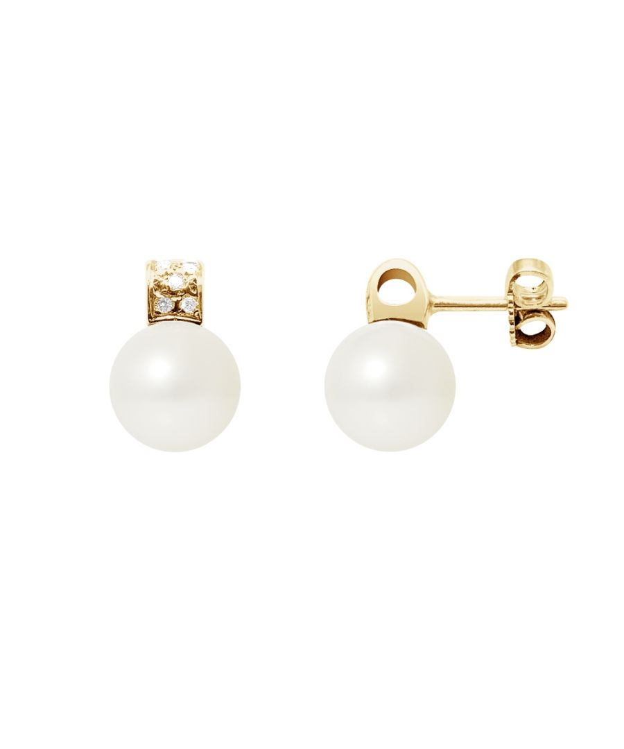 Blue Pearls Womens White Freshwater Pearls, Diamonds Earrings and yellow gold 750/1000 - Multicolour - One Size