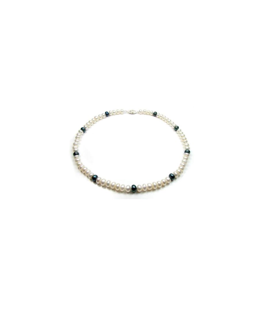 Image for White and Black Freshwater Pearl Necklace and Silver Clasp