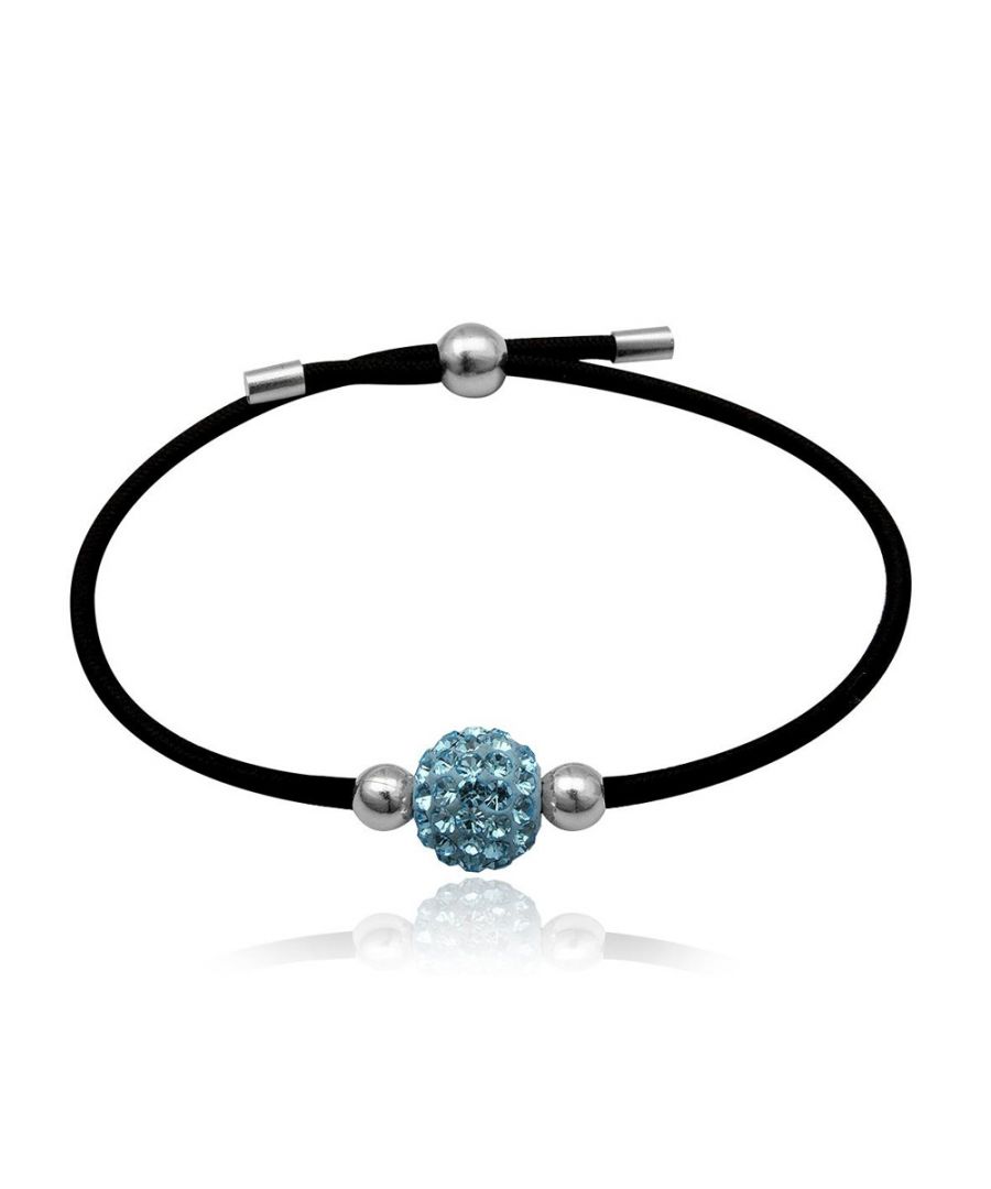 Zwarte elastische armband met blauwe kristallen kralen en 925 zilver