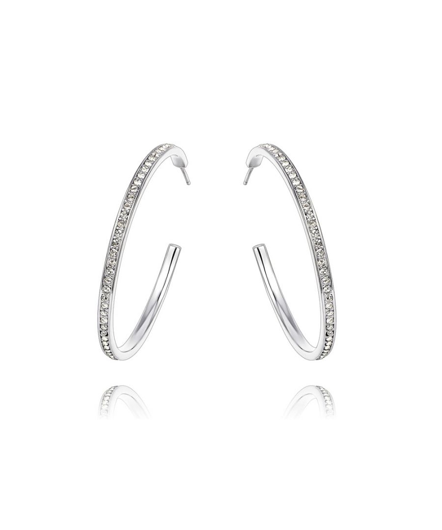 Oorringen met witte Swarovski Elements-kristallen. Een prachtig paar oorringen. Versierd met witte Swarovski Elements-kristallen. De basis heeft een plating van hooggelegeerd rhodium. Kleur: Kleur: wit. Diameter: 30 mm. Geschikt voor gaatjes in de oren.