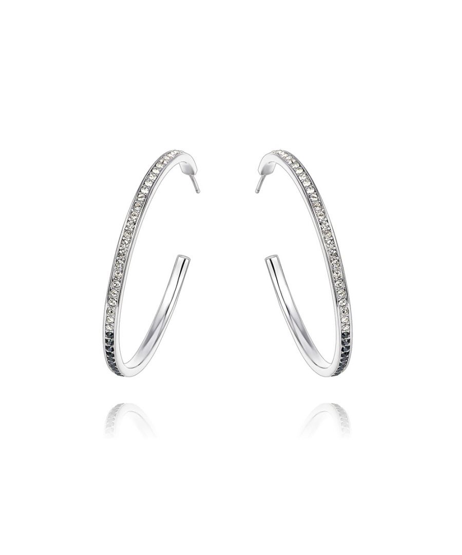 White and Black Swarovski Crystal Elements Hoop Earrings Beautiful pair of hoop earrings. Encrusted with black and white Swarovski Element crystals. Mounting in high quality alloy plated rhodium. Color: White and Black Diameter: 30 mm Suitable for pierced ears.