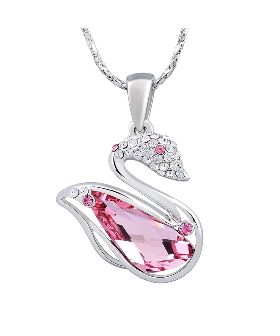 Pink Swarovski Crystal Elements Swan Pendant Beautiful Swan pendant ! His mount alloy high quality Rhodium plated which gives an extreme shine and perfect finish. Composed of pink Swarovski Crystal Elements and crystals. Rhodium-plated frame Dimension : 2 x 2.5 cm Length : 40 cm Adjustable (+5 cm)