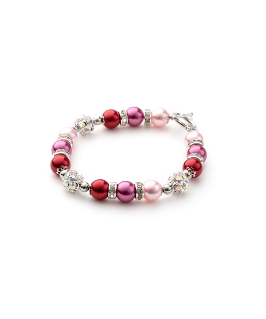Gerodineerde armband met 1 rij roze parels en kristallen.