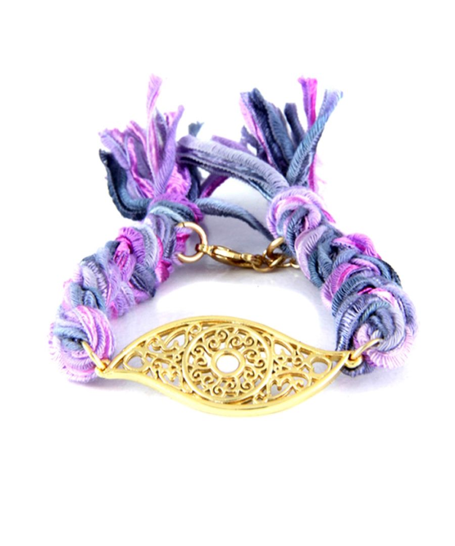Ettika - Armband met paarse linten en geelgouden oog