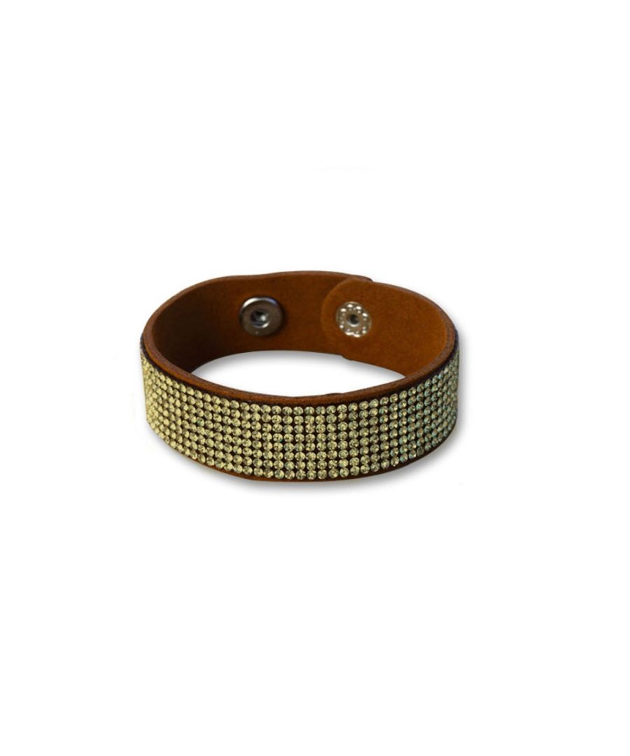 Image for Swarovski - Gold Swarovski Crystal Elements Brown Leather Bracelet