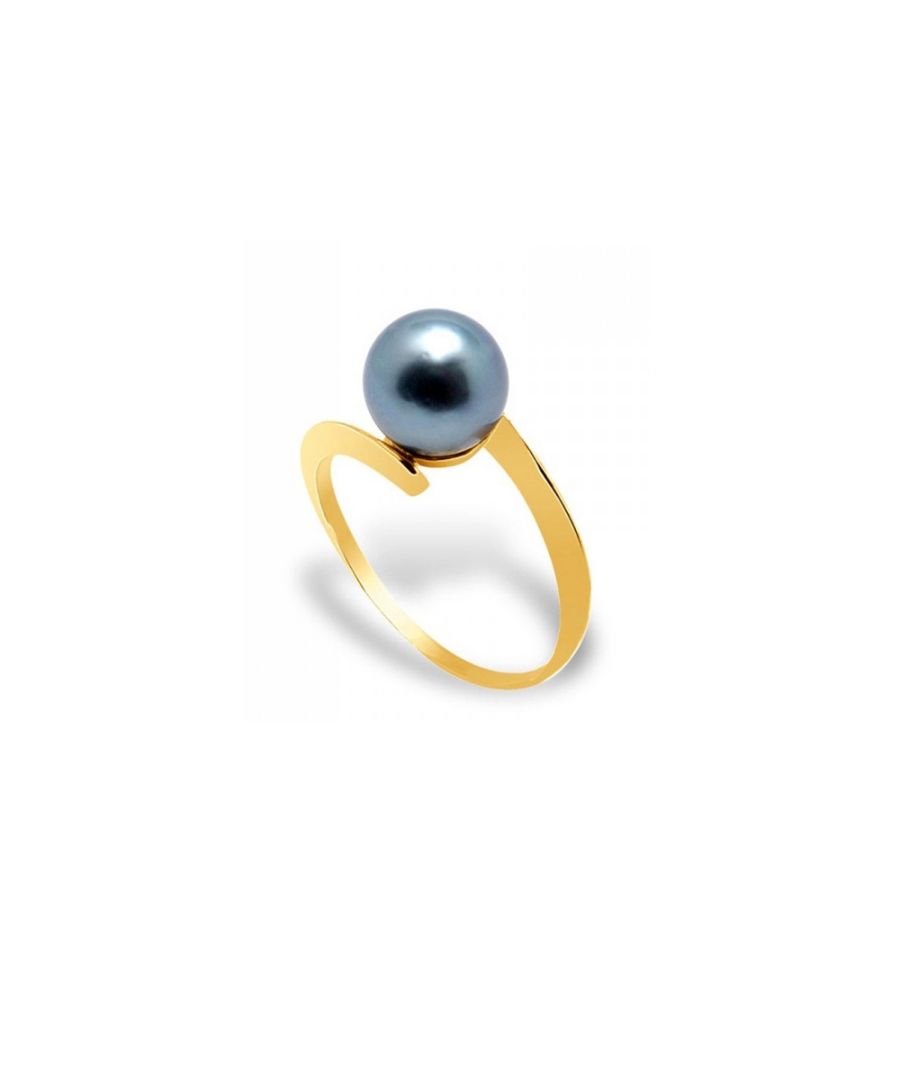 Blue Pearls Womens Black Tahitian Pearl Ring and Yellow Gold 375/1000 - Size M