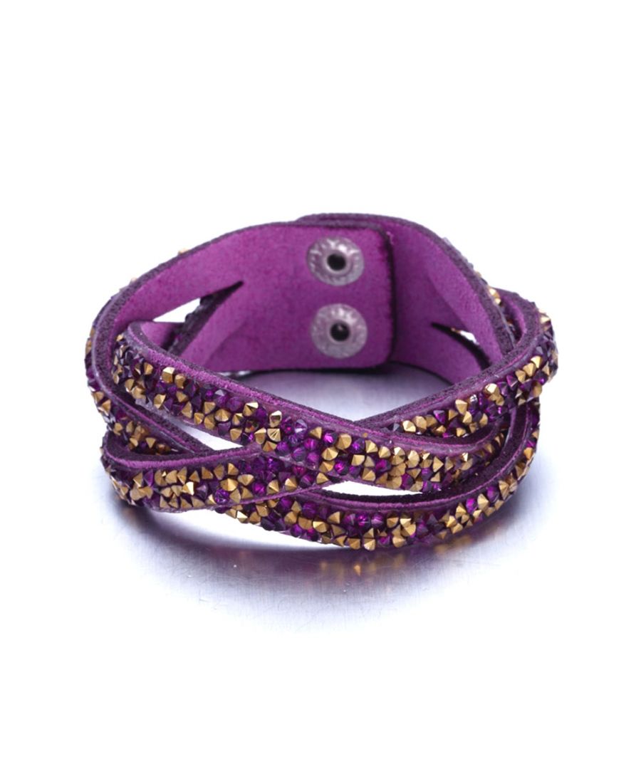 Image for Swarovski - Purple and Golden Swarovski Crystal Elements and purple leather Interlaced Bracelet