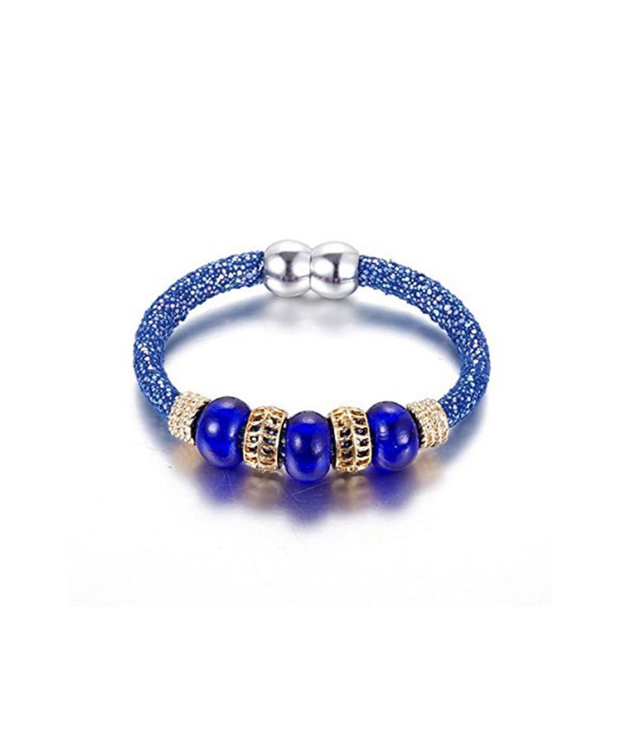 Image for Blue Glass Beads Bracelet and Steel Gold