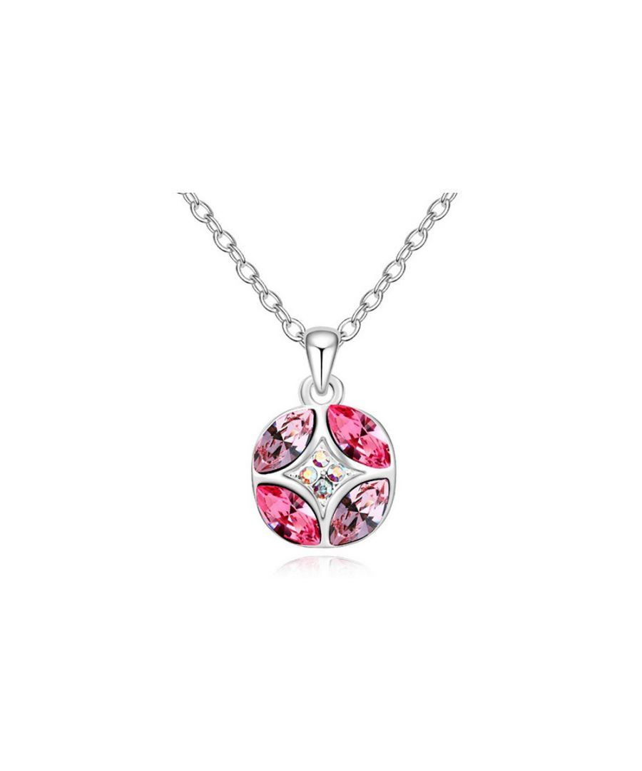 Pink Crystal Swarovski Elements Circle Pendant and Gold Plated White This pendant is composed of a circle set with pink crystals Swarovski Elements. Mount plated 18K white gold Chain included 40cm + 5cm adjustable.