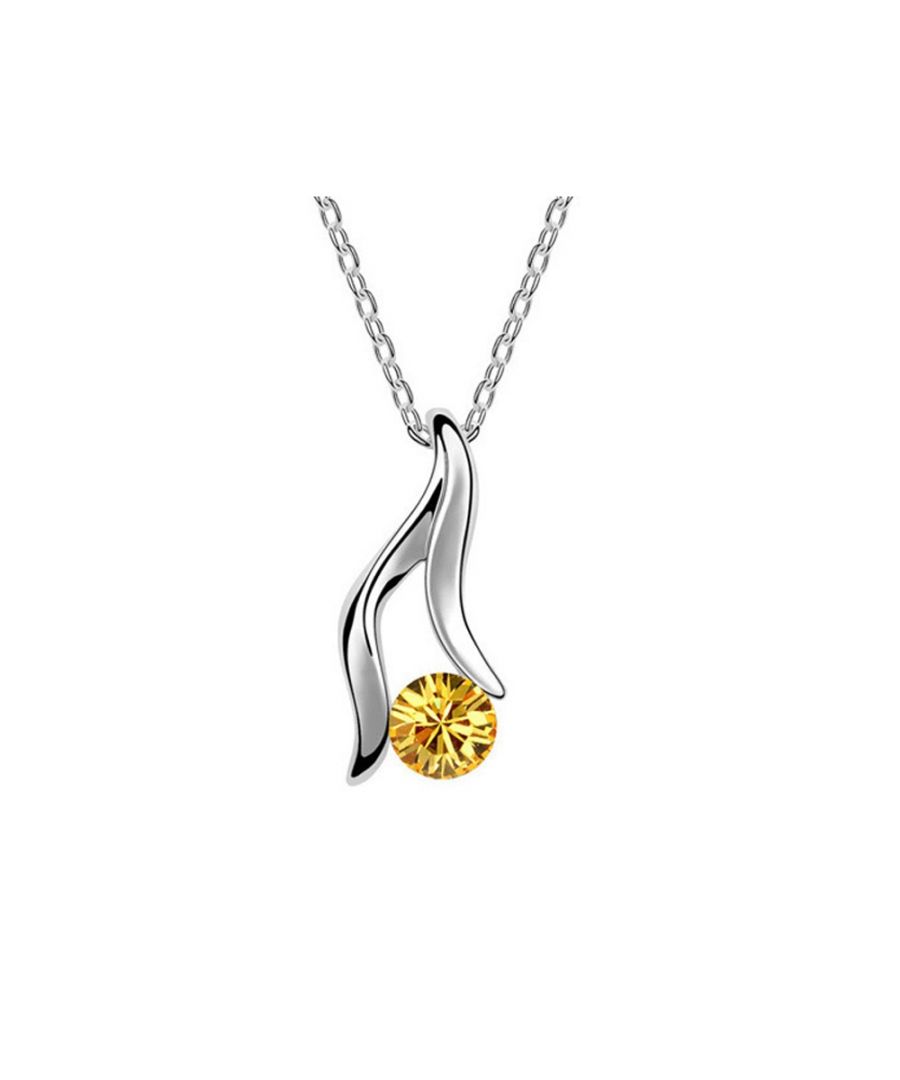 Yellow Swarovski Crystal Element Pendant and White Gold Plated Beautiful yellow Swarovski Crystal Elements pendant. Mount plated white gold. Dimensions: 2.3 x 1.1 cm Weight: 6 g. Pince Lobster Clasp Chain included 40 cm
