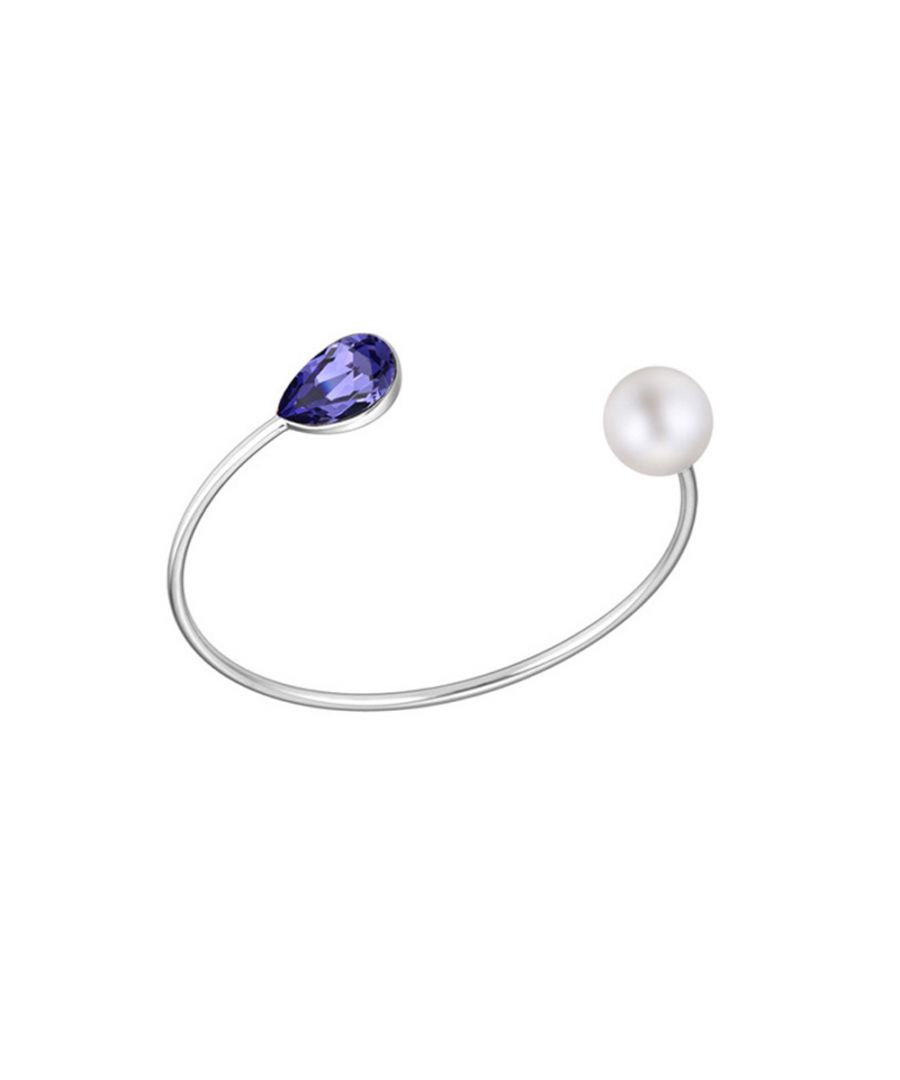 Image for Swarovski - Bangle Bracelet made with Purple Swarovski Elements Crystal and White Pearl