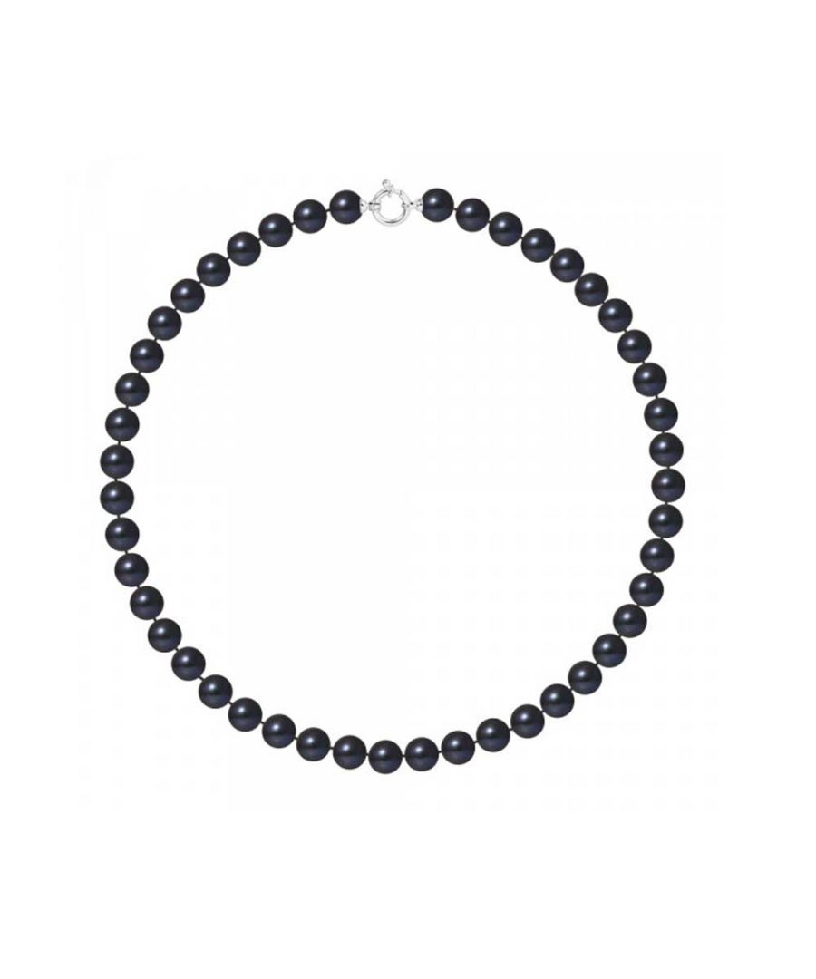Halsketting voor dames met zwarte zoetwaterparels van AA-kwaliteit en een diameter van 9-10 mm en een sluiting van 750/1000 witgoud