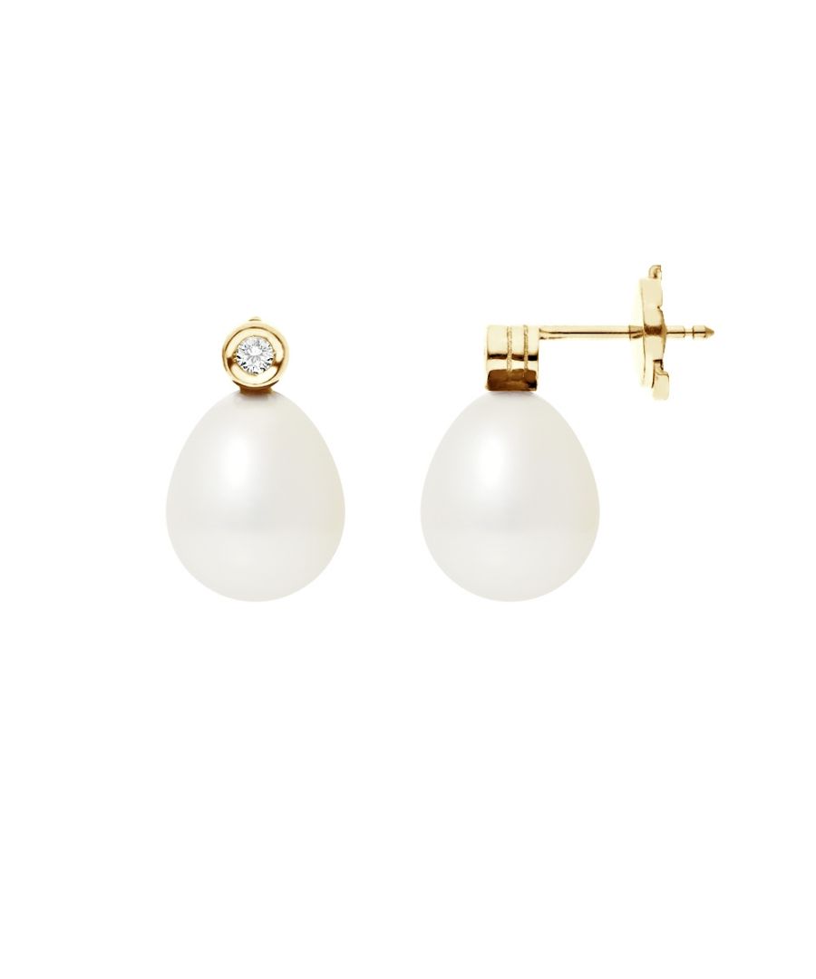 Blue Pearls Womens White Freshwater Diamonds Earrings and yellow gold 750/1000 - Multicolour - One Size