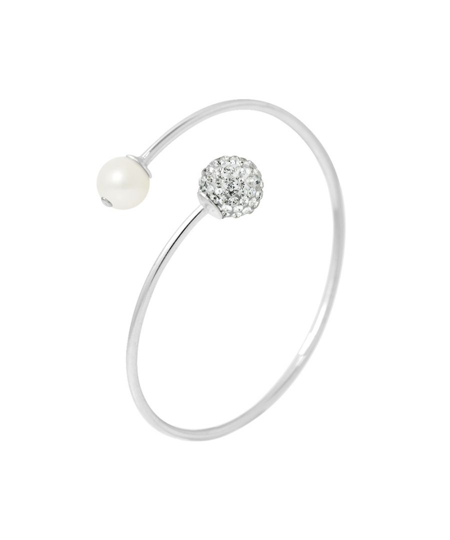 Image for Bangle Bracelet in 925 Silver and Cultured Pearl and White Crystal