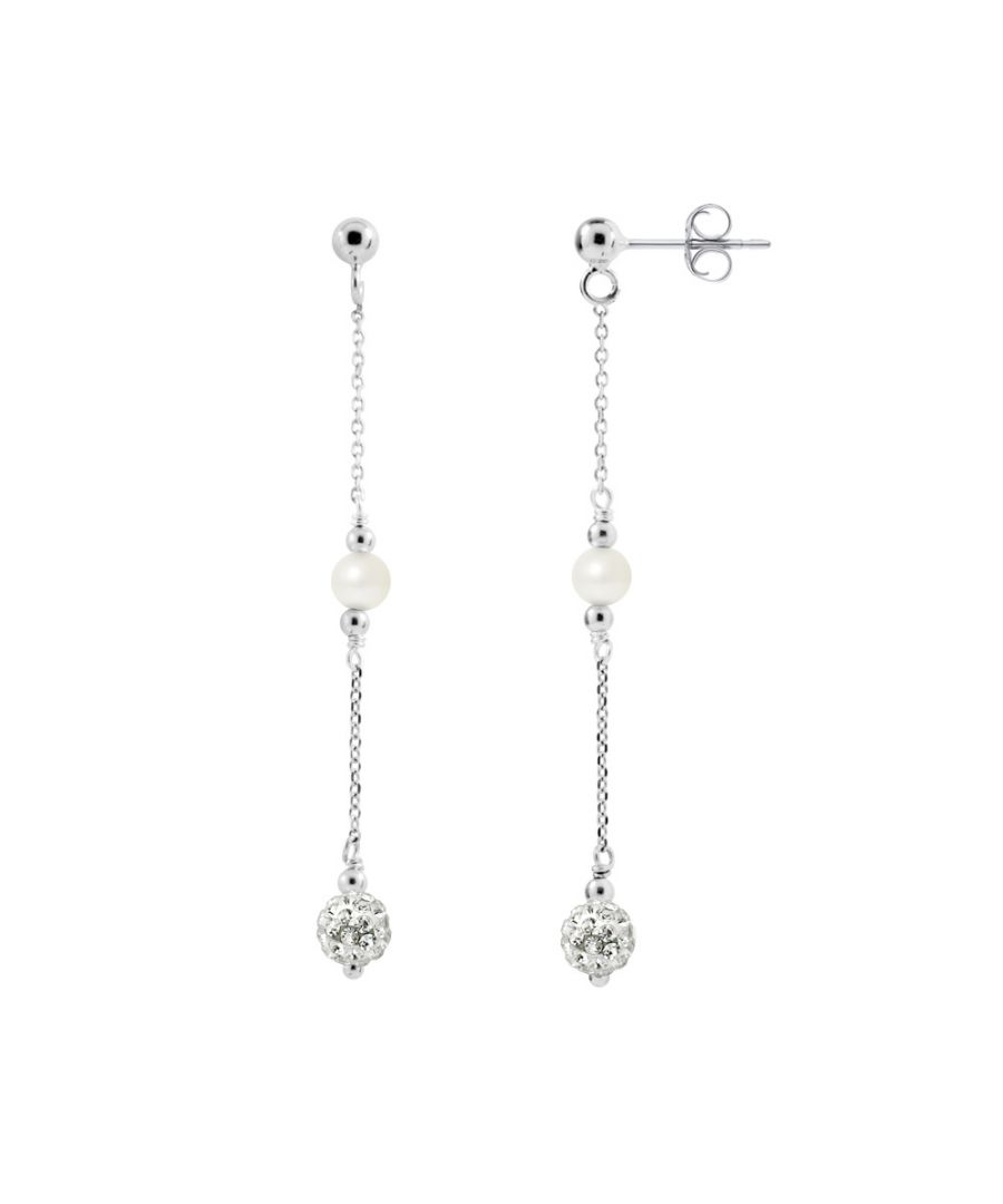 Blue Pearls Womens White Cultured Pearls, Crystal and 925 Silver Dangling Earrings - Multicolour - One Size