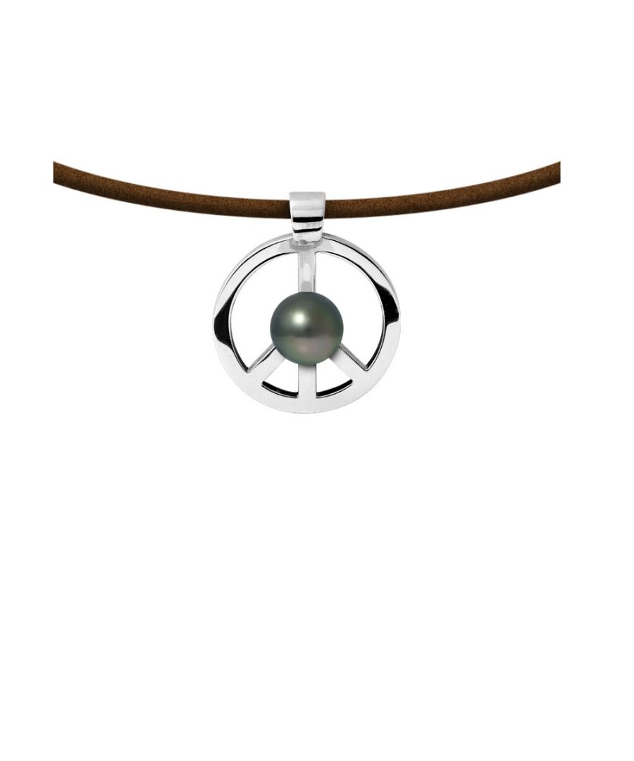 Leren herenketting met hanger van sterlingzilver (925) in de vorm van een vredesteken met een Tahitiaanse parel. Gemaakt in Frankrijk. Deze prachtige leren halsketting is gemaakt met een echte ronde Tahitiaanse parel met een diameter van 8 mm. De parel is gezet in zilver (925/1000) voor een perfecte afwerking en extreme glans. Lengte leren ketting: 50 cm (verstelbaar op aanvraag). Vorm van de parel: rond. Afmeting van de parel: 8 mm. Zilver (925/1000). Gewicht: 3,60 g