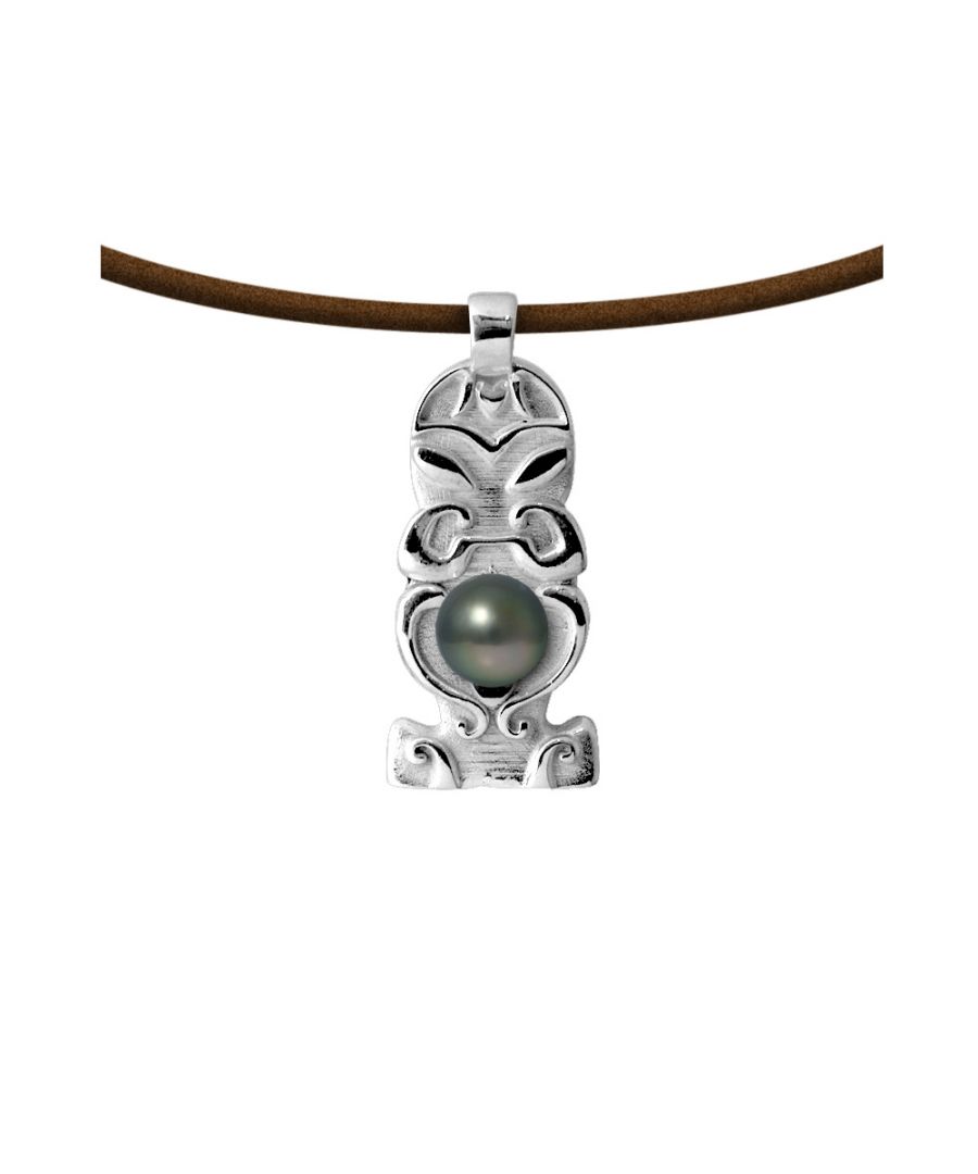 Leren herenketting met tribal-hanger in de vorm van een totempaal van sterlingzilver (925) met Tahitiaanse parel. Gemaakt in Frankrijk. Deze prachtige leren ketting is gemaakt met een echte ronde Tahitiaanse parel met een diameter van 8 mm. De basis in de vorm van een totem is van zilver (925/1000) en heeft een perfecte afwerking en extreme glans. Leren ketting. Lengte: 50 cm (verstelbaar op aanvraag). Vorm van de parel: rond. Afmeting van de parel: 8 mm. Zilver (925/1000). Gewicht: 4,50 g. Maat hanger: 3,20 x 1,5 cm