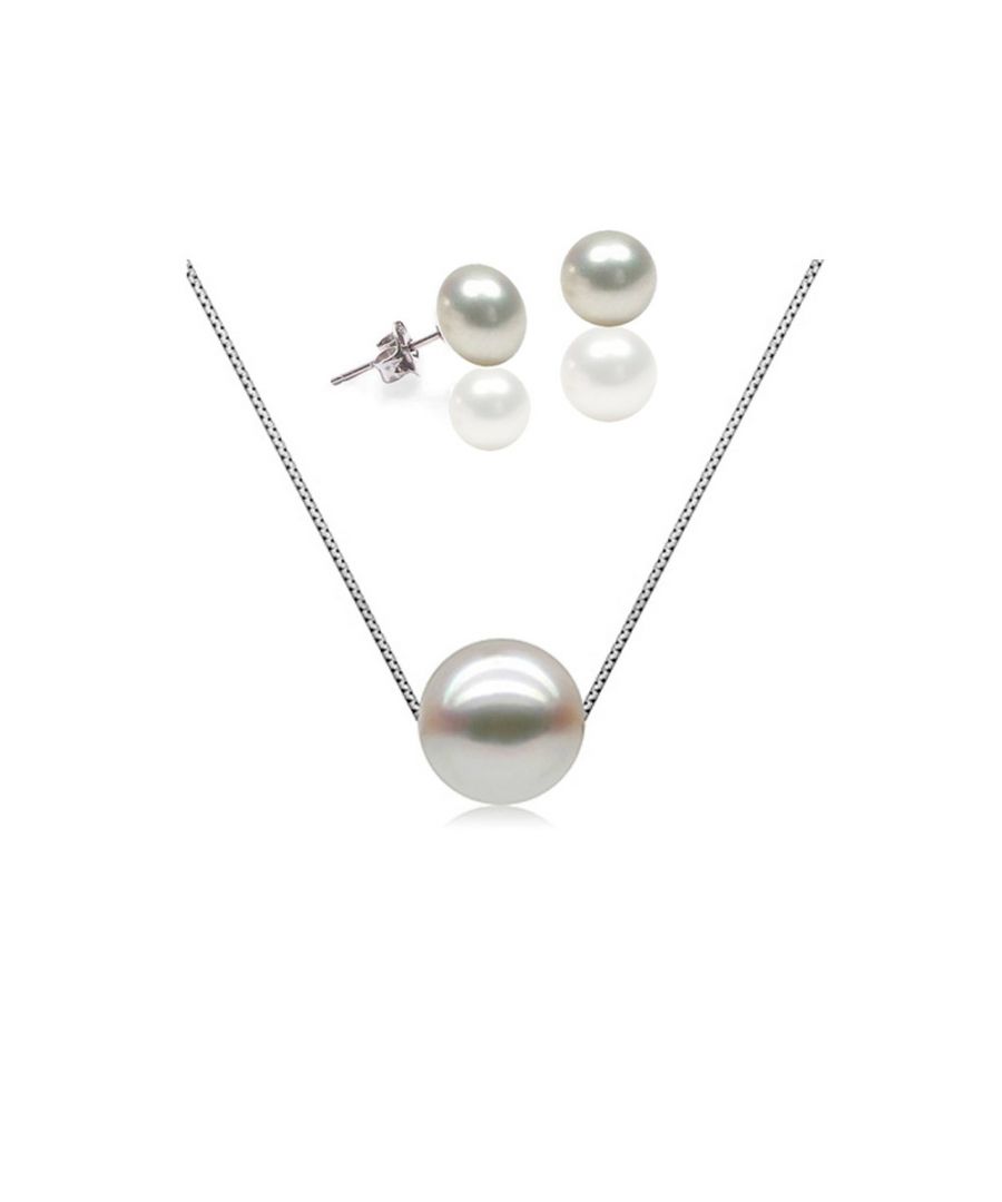Image for Set : White Freshwater Pearls Necklace and Earrings 925 Silver Mounting