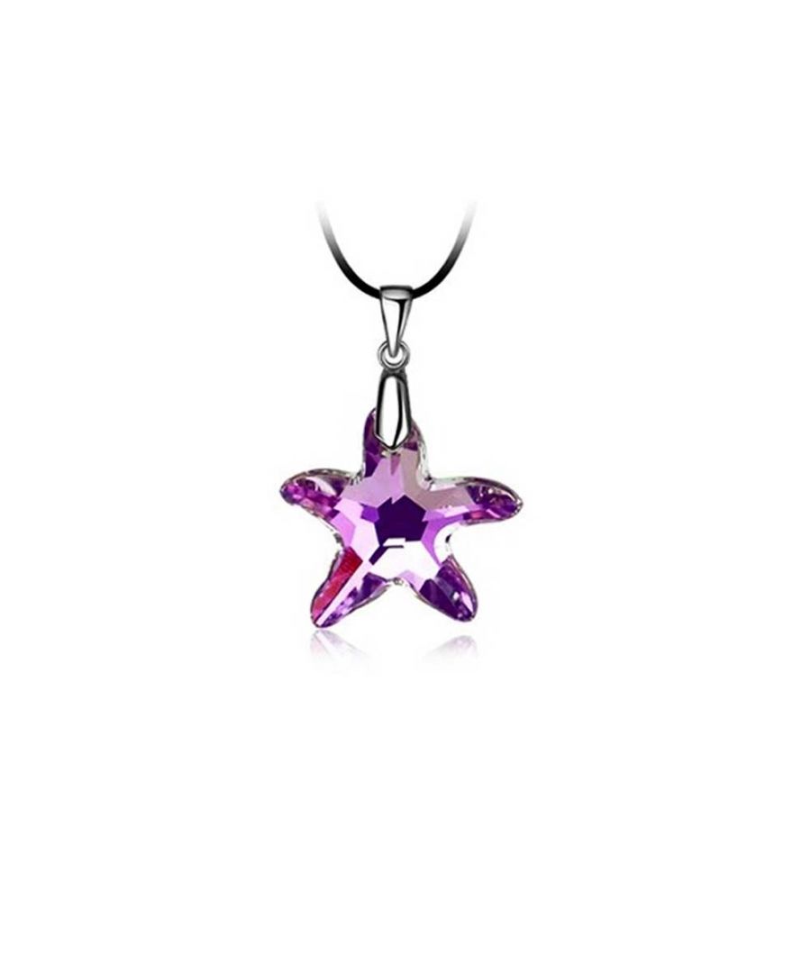 Pink Swarovski Elements Crystal Star Necklace This beautiful pendant is made of a pink Swarovski Elements crystal in shape of a star with a white gold plated chain. Length of chain: 40 cm (5 cm adjustable). Size: 1.7 cm Clasp: lobster clamp
