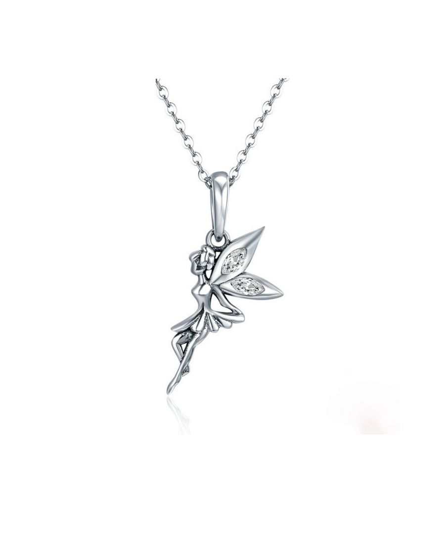Silver 925/1000 Fairy Pendant with white Swarovski crystal > Shape: Fairy > Frame: Silver 925/1000 Swarovski Crystal > White colour > Dimension: 1.2 x 2.6 cm > Length of the chain: 45 cm